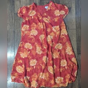 CJ Banks 2004 Womens Orange & Yellow Floral Chiffon Flouncy Mini Dress Size 20W
